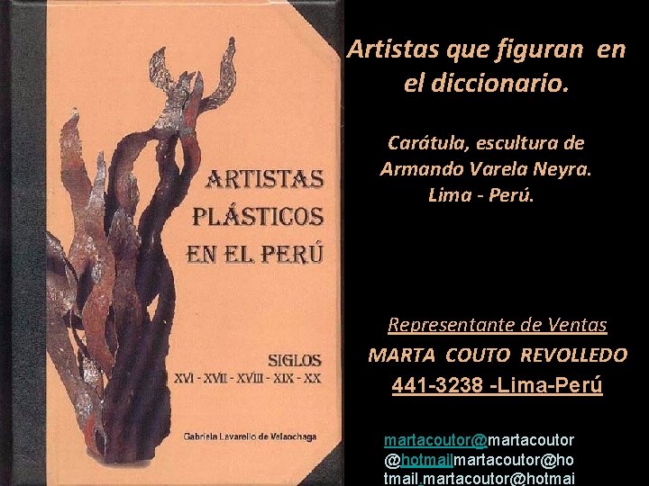 Artistas que figuran en el diccionario. Carátula, escultura de Armando Varela Neyra. Lima -