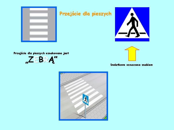 Przejście dla pieszych oznakowane jest „ZEBRĄ” Dodatkowo oznaczone znakiem 