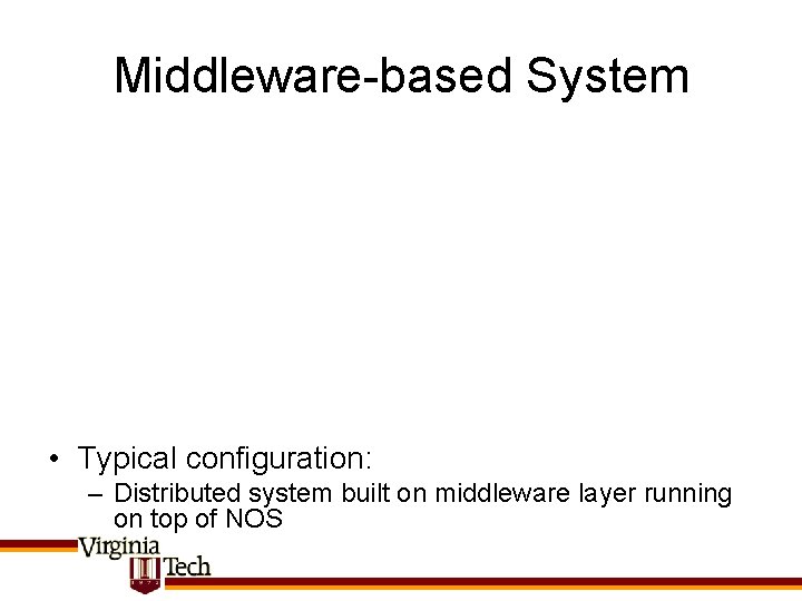 Middleware-based System • Typical configuration: – Distributed system built on middleware layer running on