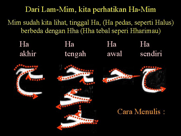 Dari Lam-Mim, kita perhatikan Ha-Mim sudah kita lihat, tinggal Ha, (Ha pedas, seperti Halus)