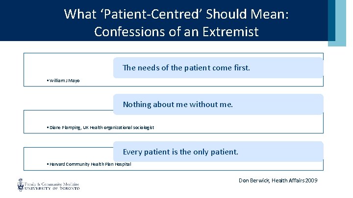 What ‘Patient-Centred’ Should Mean: Confessions of an Extremist The needs of the patient come
