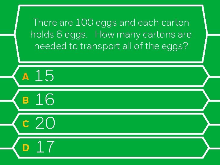 There are 100 eggs and each carton holds 6 eggs. How many cartons are