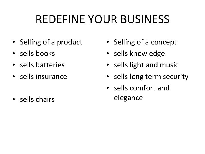 REDEFINE YOUR BUSINESS • • Selling of a product sells books sells batteries sells