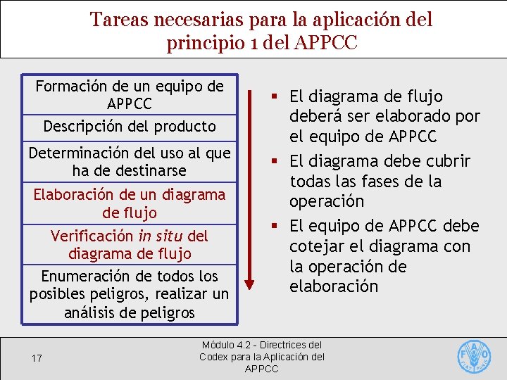 Tareas necesarias para la aplicación del principio 1 del APPCC Formación de un equipo