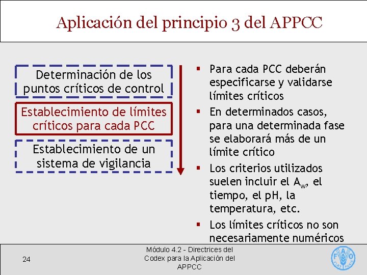 Aplicación del principio 3 del APPCC Determinación de los puntos críticos de control Establecimiento