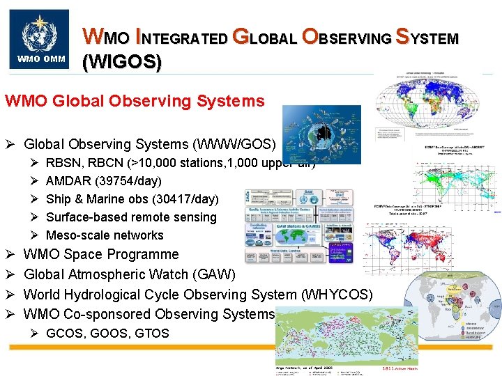 WMO INTEGRATED GLOBAL OBSERVING SYSTEM WMO OMM (WIGOS) WMO Global Observing Systems Ø Global