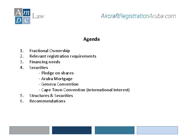 Agenda 1. 2. 3. 4. 5. 6. Fractional Ownership Relevant registration requirements Financing needs