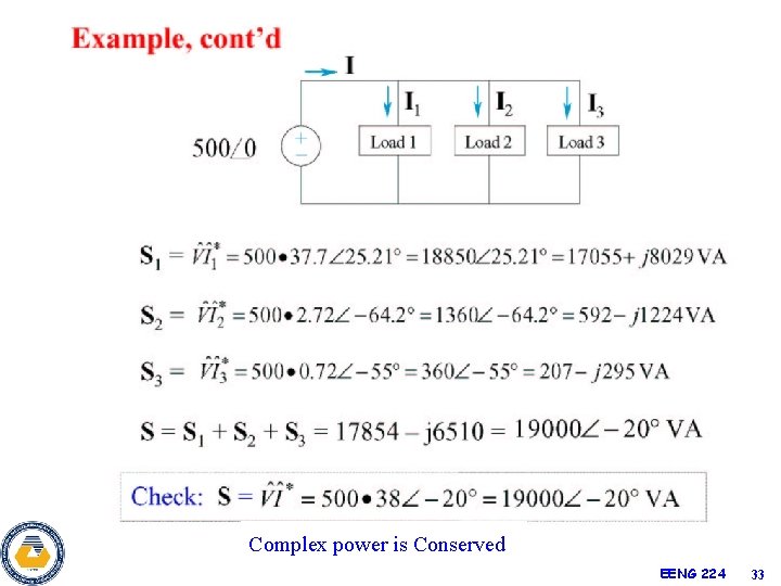 Complex power is Conserved EENG 224 33 