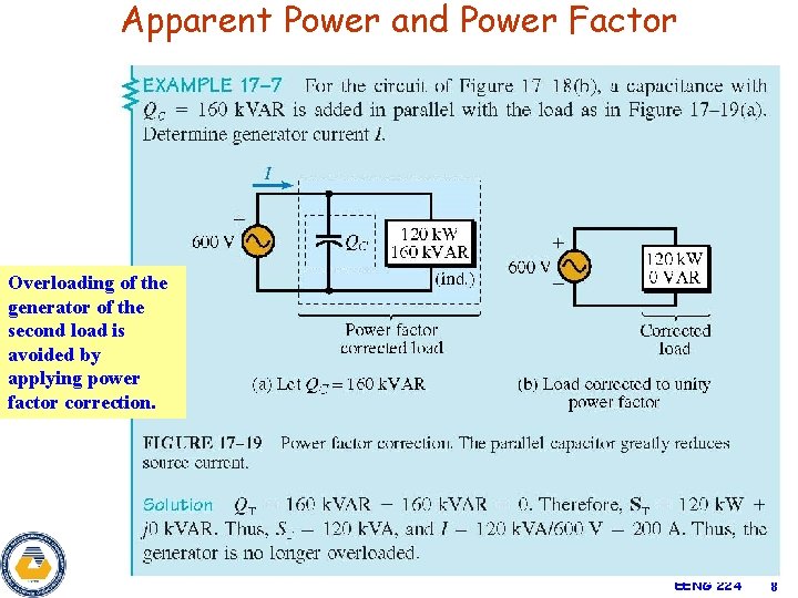 Apparent Power and Power Factor Overloading of the generator of the second load is