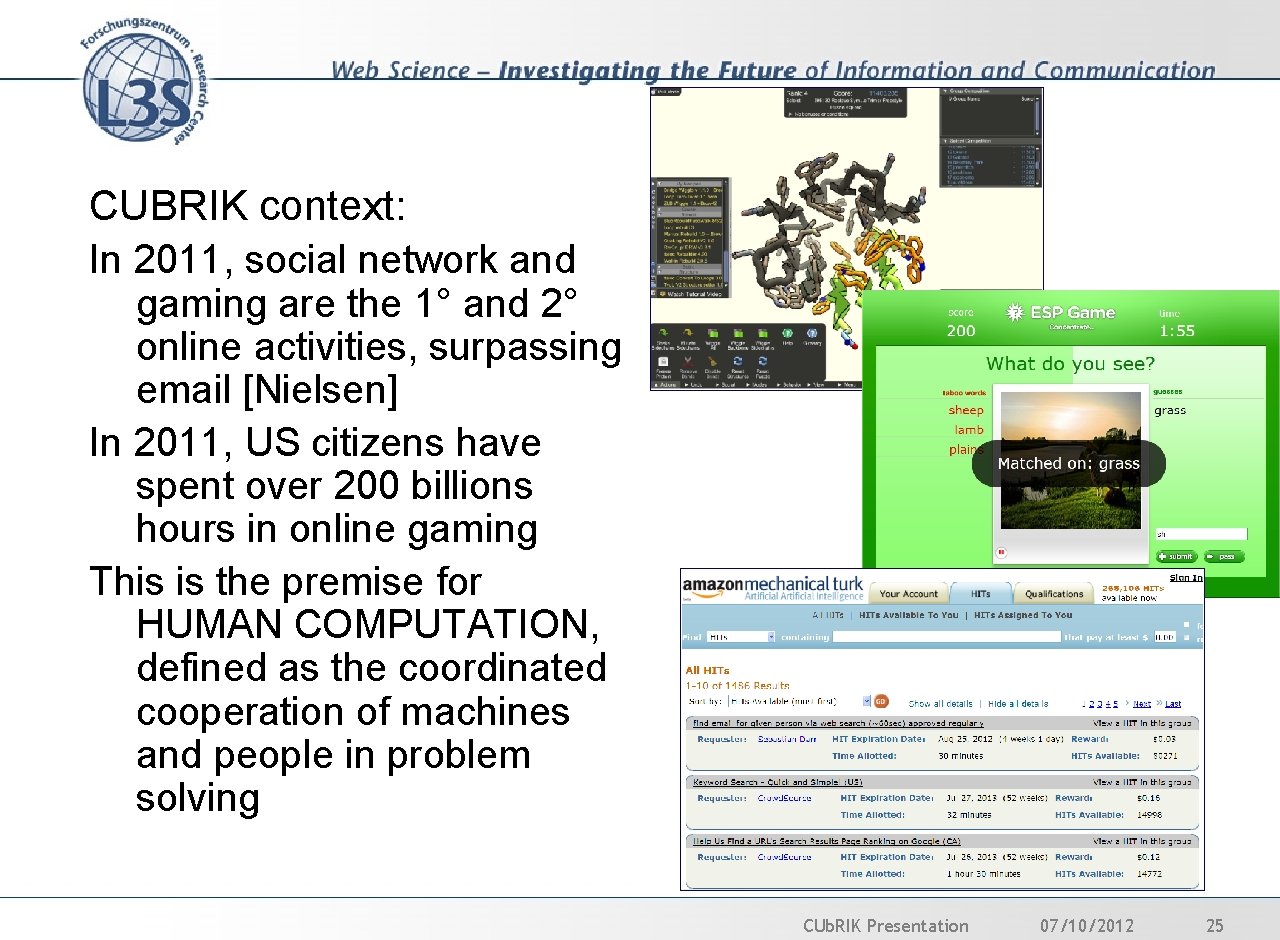 CUBRIK context: In 2011, social network and gaming are the 1° and 2° online