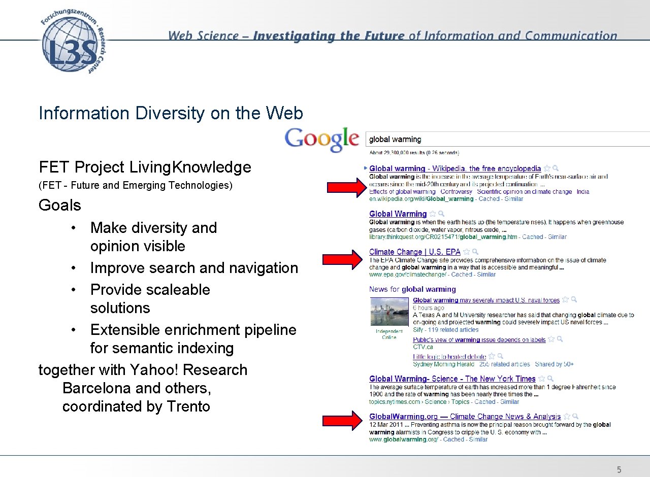 Information Diversity on the Web FET Project Living. Knowledge (FET - Future and Emerging