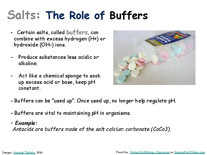 Salts: The Role of Buffers - Certain salts, called buffers, can combine with excess