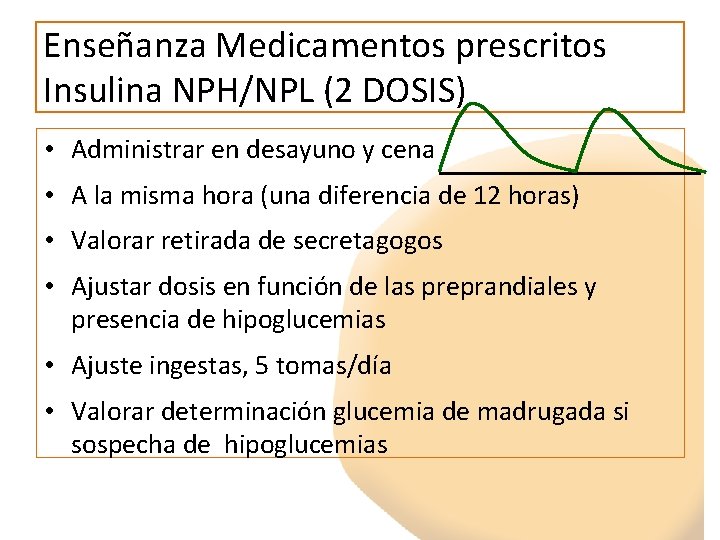 Enseñanza Medicamentos prescritos Insulina NPH/NPL (2 DOSIS) • Administrar en desayuno y cena •