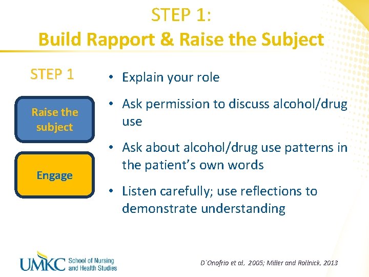 STEP 1: Build Rapport & Raise the Subject STEP 1 • Explain your role