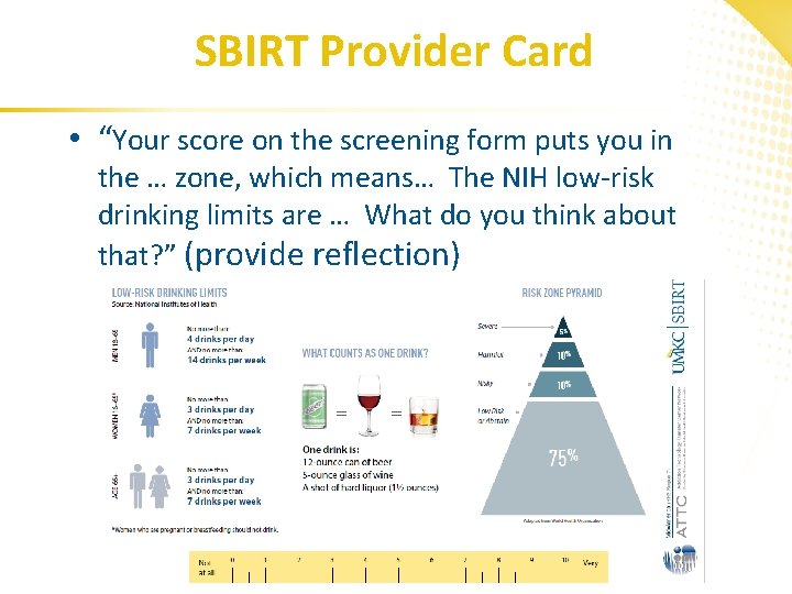 SBIRT Provider Card • “Your score on the screening form puts you in the