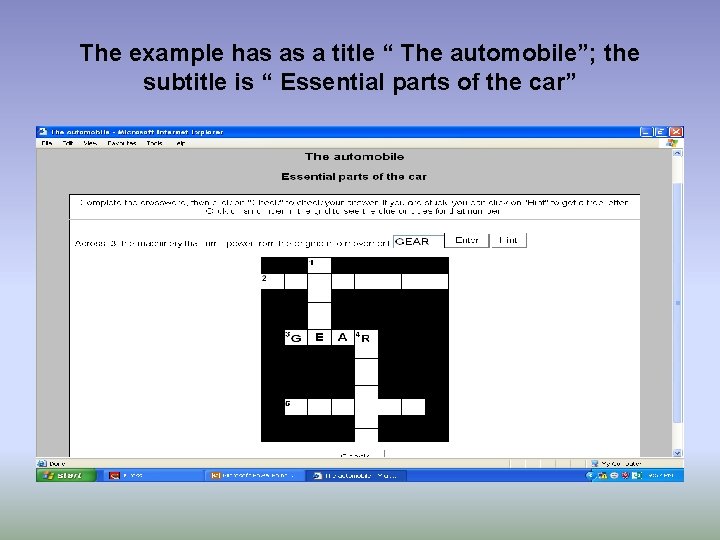 The example has as a title “ The automobile”; the subtitle is “ Essential