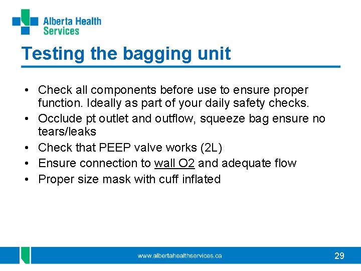 Testing the bagging unit • Check all components before use to ensure proper function.