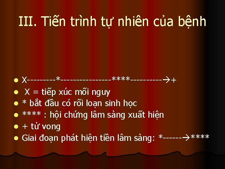 III. Tiến trình tự nhiên của bệnh l l l X-----*--------****----- + X =