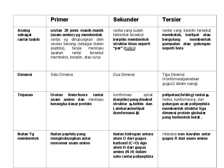  Primer Sekunder Tersier Analog sebagai rantai tasbih urutan 20 jenis manik-manik (asam amino)