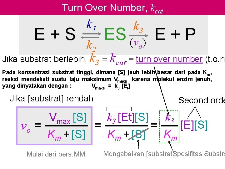 Turn Over Number, kcat k 1 k 3 E + S ES E +