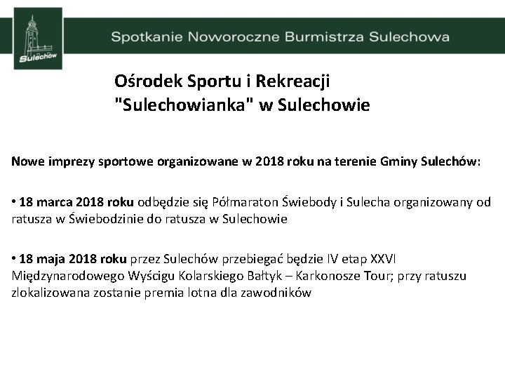 Ośrodek Sportu i Rekreacji "Sulechowianka" w Sulechowie Nowe imprezy sportowe organizowane w 2018 roku