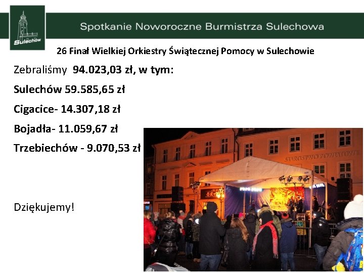 26 Finał Wielkiej Orkiestry Świątecznej Pomocy w Sulechowie Zebraliśmy 94. 023, 03 zł, w