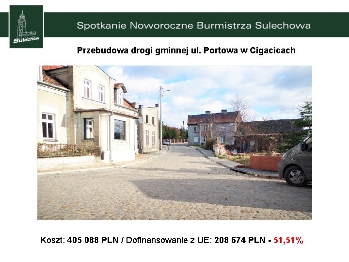 Przebudowa drogi gminnej ul. Portowa w Cigacicach Koszt: 405 088 PLN / Dofinansowanie z