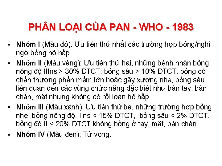 PH N LOẠI CỦA PAN - WHO - 1983 Nhóm I (Màu đỏ): Ưu