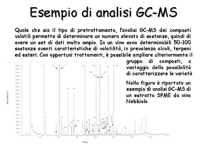 Esempio di analisi GC-MS Quale che sia il tipo di pretrattamento, l’analisi GC-MS dei