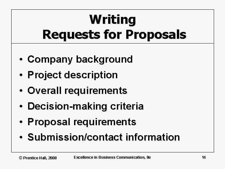 Writing Requests for Proposals • Company background • Project description • Overall requirements •