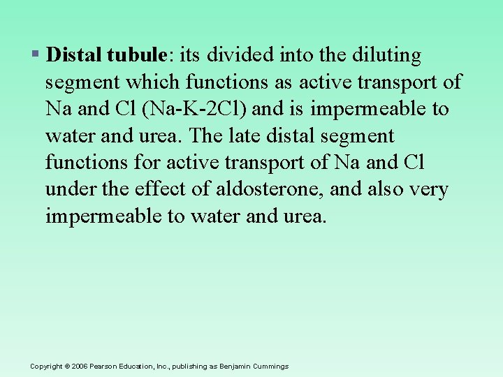 § Distal tubule: its divided into the diluting segment which functions as active transport