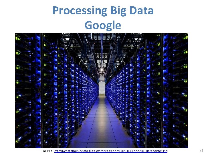 Processing Big Data Google Source: http: //whatsthebigdata. files. wordpress. com/2013/03/google_datacenter. jpg 45 
