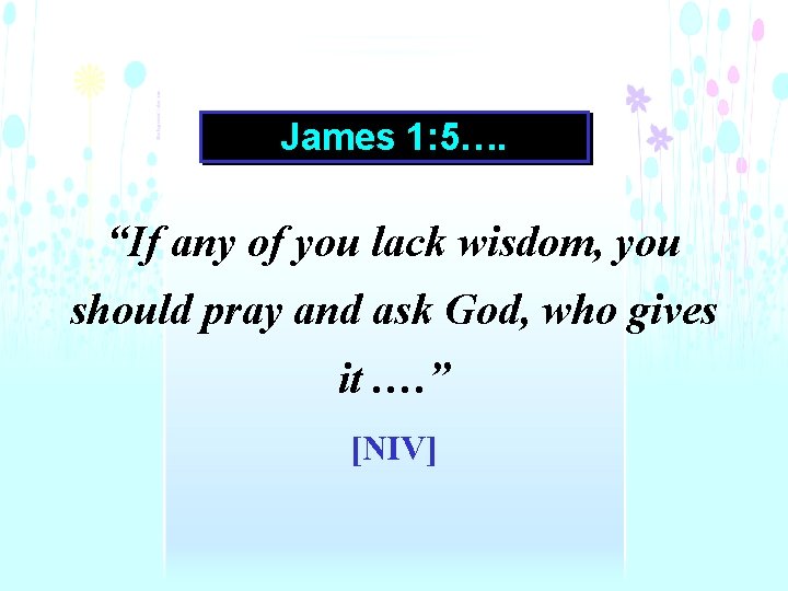 James 1: 5…. “If any of you lack wisdom, you should pray and ask
