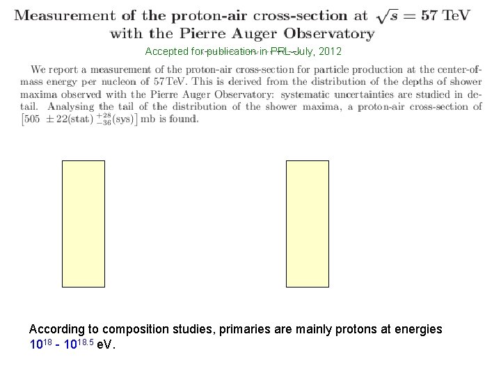 Accepted for publication in PRL-July, 2012 According to composition studies, primaries are mainly protons