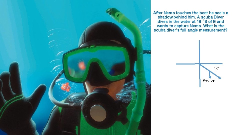After Nemo touches the boat he see’s a shadow behind him. A scuba Diver
