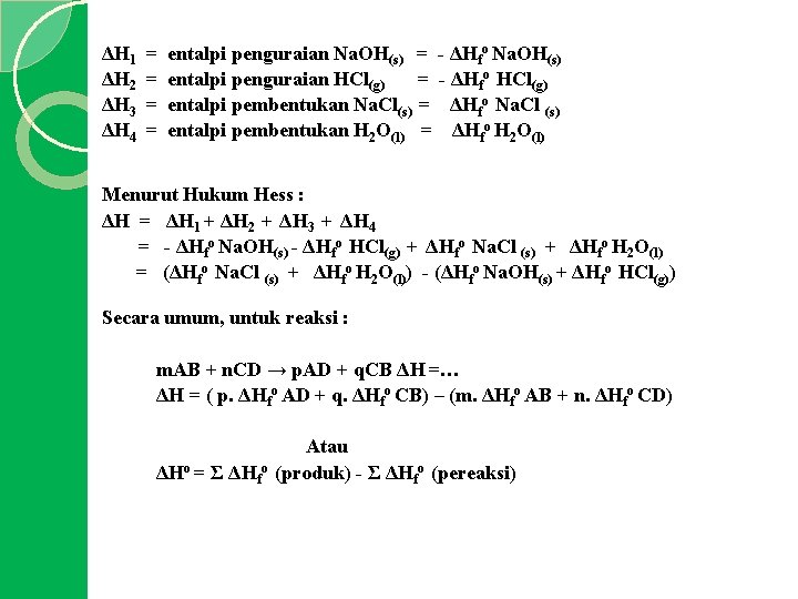 ΔH 1 ΔH 2 ΔH 3 ΔH 4 = = entalpi penguraian Na. OH(s)
