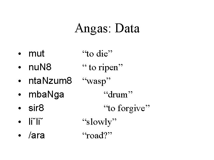 Angas: Data • • mut nu. N 8 nta. Nzum 8 mba. Nga sir