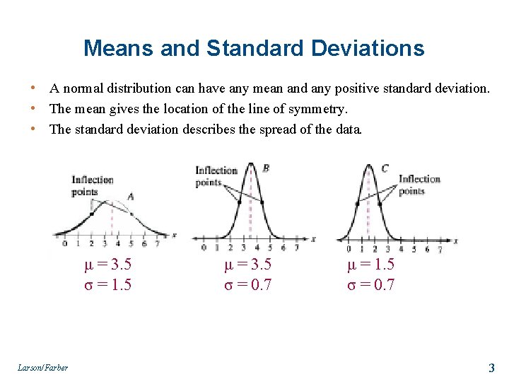 Means and Standard Deviations • A normal distribution can have any mean and any