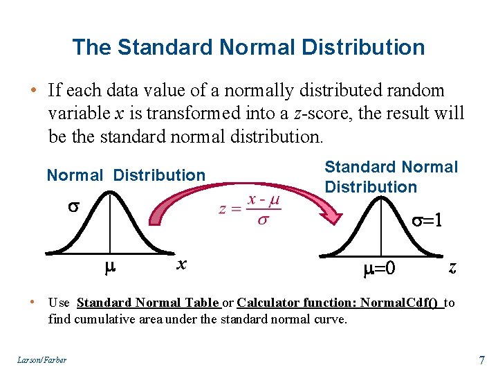 The Standard Normal Distribution • If each data value of a normally distributed random