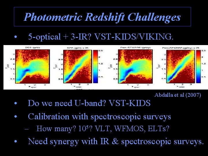 Photometric Redshift Challenges • • • 5 -optical + 3 -IR? VST-KIDS/VIKING. Abdalla et