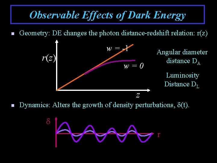 Observable Effects of Dark Energy n Geometry: DE changes the photon distance-redshift relation: r(z)