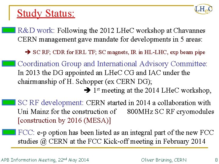 Study Status: R&D work: Following the 2012 LHe. C workshop at Chavannes CERN management