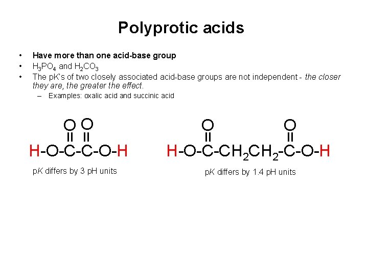 Polyprotic acids • • • Have more than one acid-base group H 3 PO