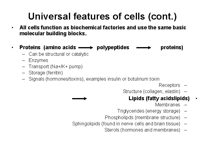 Universal features of cells (cont. ) • All cells function as biochemical factories and