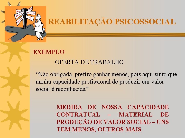 REABILITAÇÃO PSICOSSOCIAL EXEMPLO OFERTA DE TRABALHO “Não obrigada, prefiro ganhar menos, pois aqui sinto