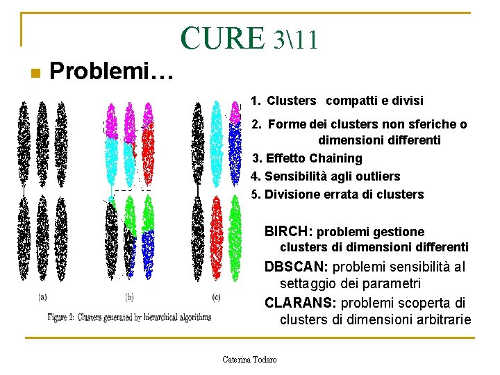 CURE 311 n Problemi… 1. Clusters compatti e divisi 2. Forme dei clusters non