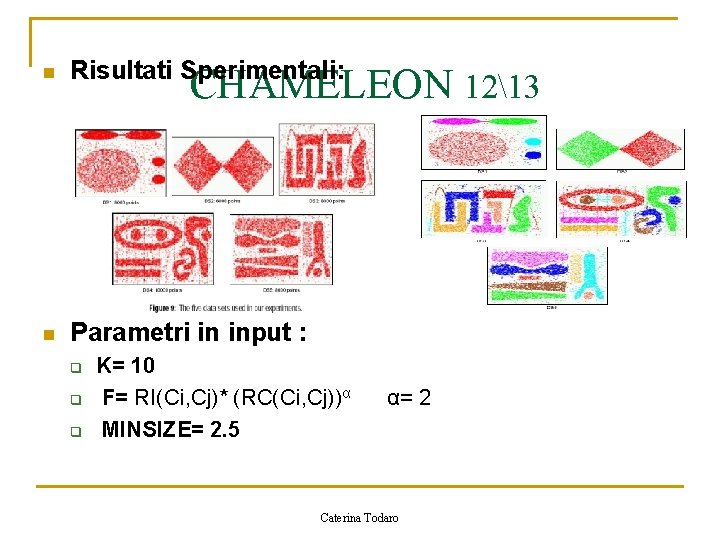 n Risultati Sperimentali: n Parametri in input : CHAMELEON 1213 q q q K=