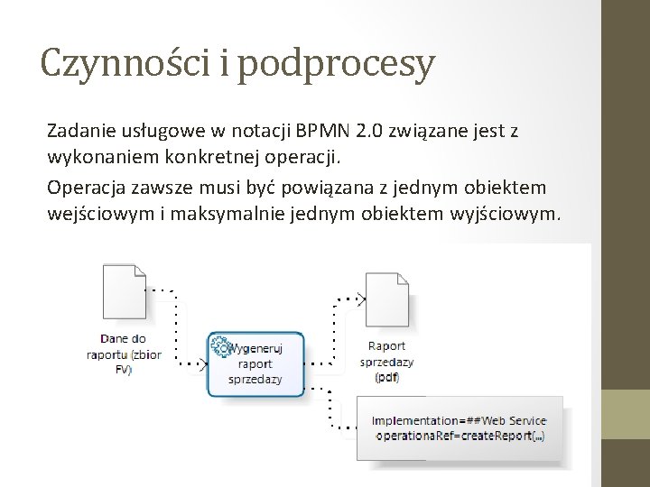 Czynności i podprocesy Zadanie usługowe w notacji BPMN 2. 0 związane jest z wykonaniem