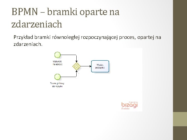 BPMN – bramki oparte na zdarzeniach Przykład bramki równoległej rozpoczynającej proces, opartej na zdarzeniach.