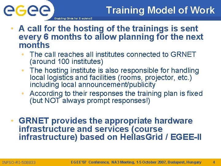 Training Model of Work Enabling Grids for E-scienc. E • A call for the